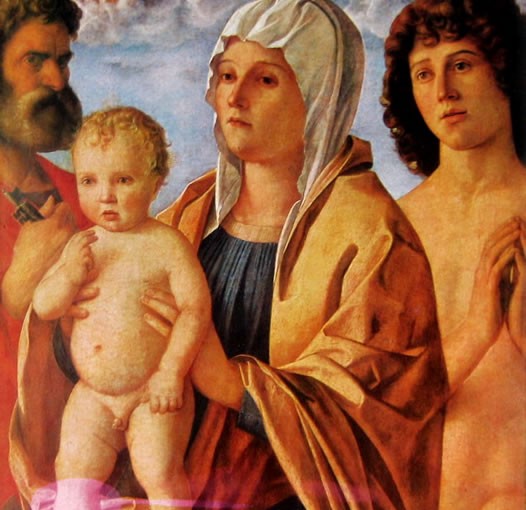 Giovanni Bellini: Madonna con il Bambino e i santi Pietro e Sebastiano, cm. 61, Louvre, Parigi.